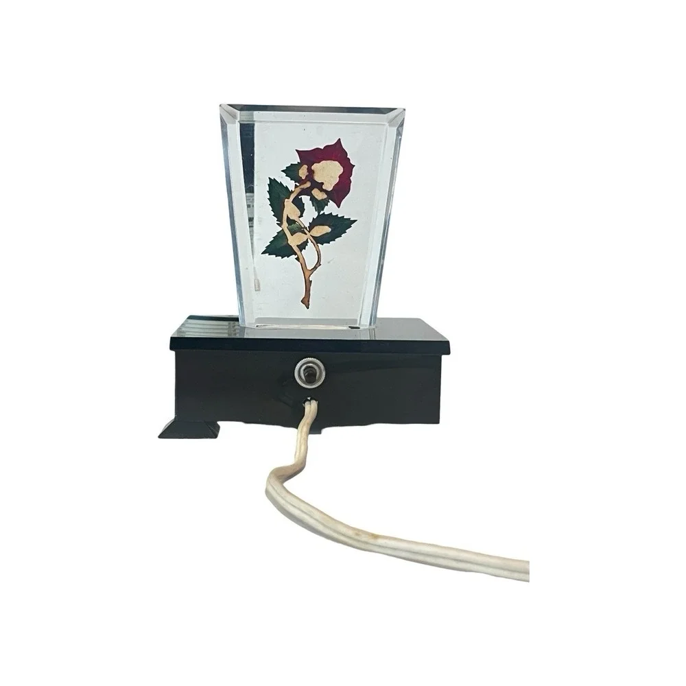 Vintage Lucite MCM Retro Art Deco Encased Rose Lamp Night Light Switch Plug In
